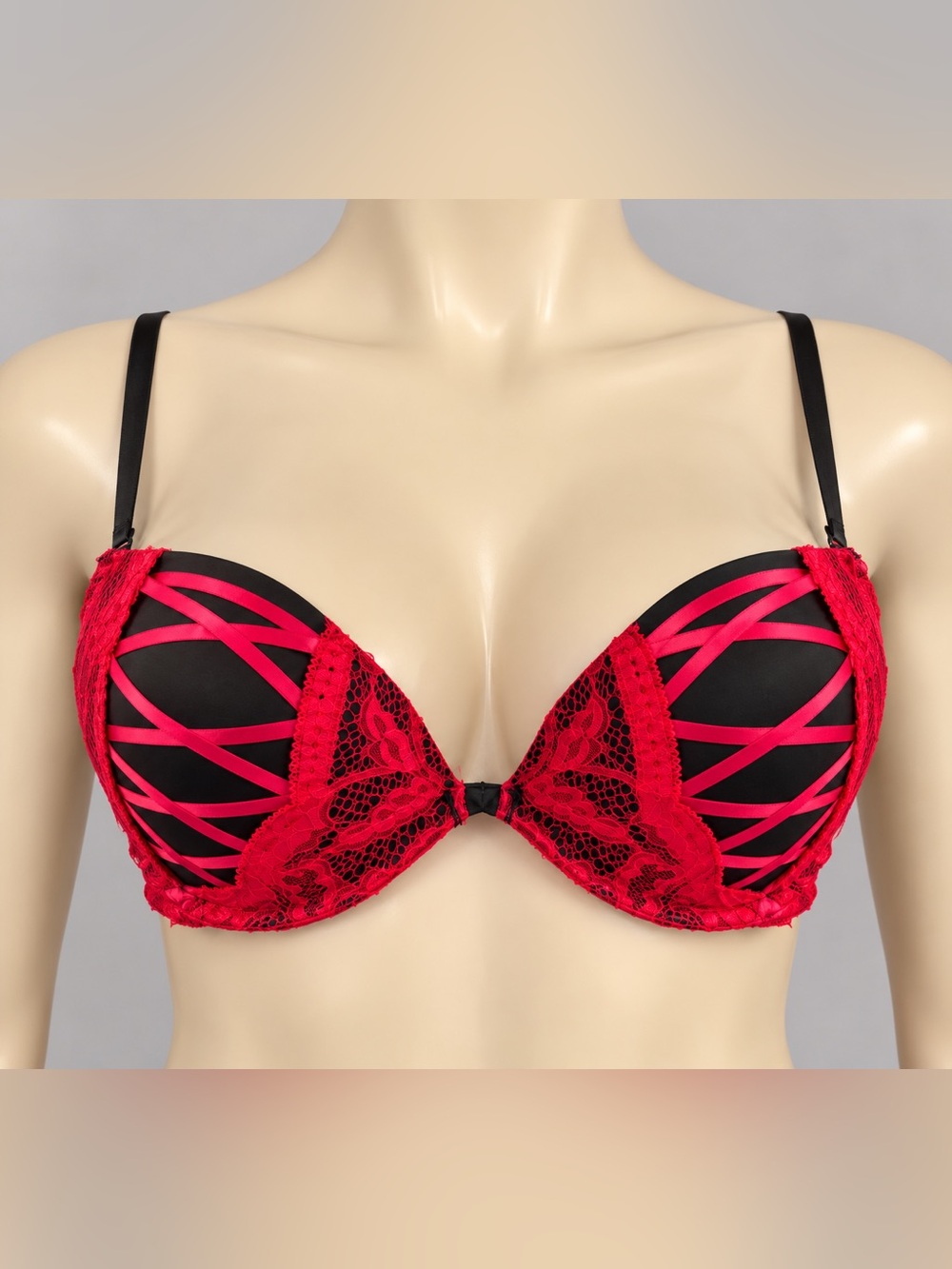 La Senza Show Off Red Black Strappy Push Up Bra 32C